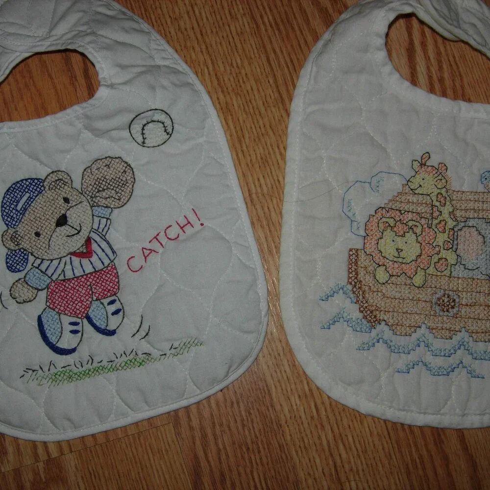 2 Embroidered Baby Bibs